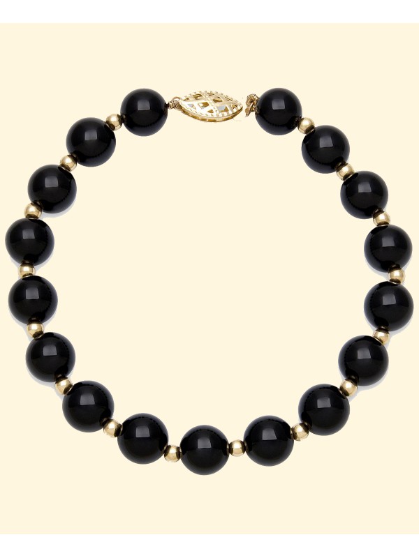 Onyx Bead Bracelet (8mm) in 10k Gold