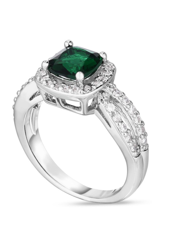 Simulated Birthstone Cushion Cubic Solitaire Ring in Plate