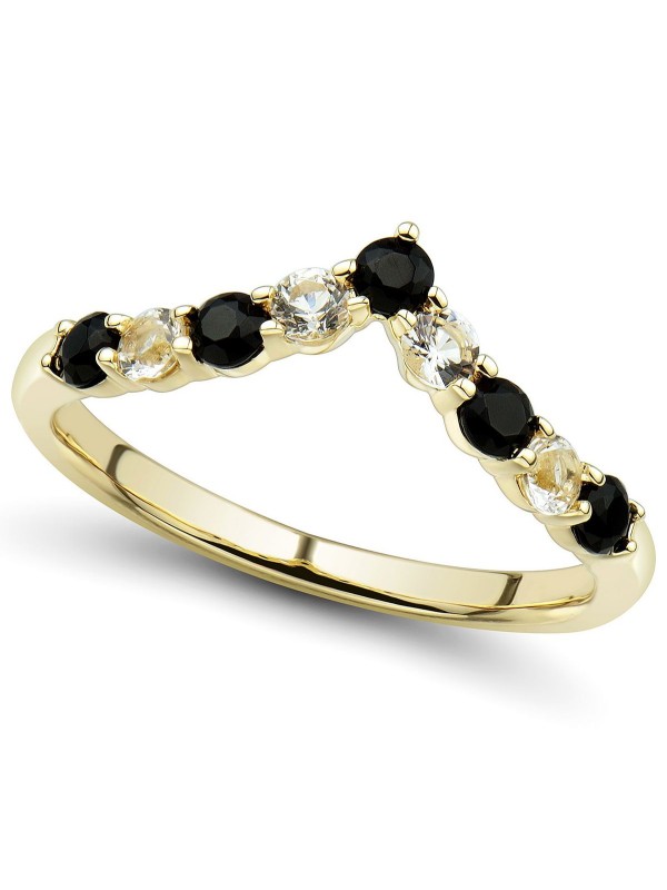 Onyx and White (1/3 ct. ) Chevron Ring in 14k Gold