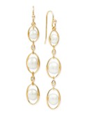 Cultured (5-7-1/2mm) & White (1/20 ct. ) Drop Earrings in 14k Gold-Plated