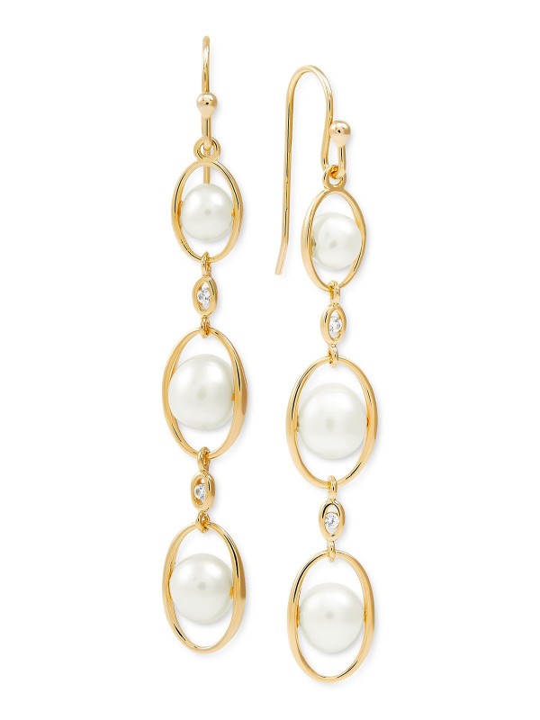 Cultured (5-7-1/2mm) & White (1/20 ct. ) Drop Earrings in 14k Gold-Plated