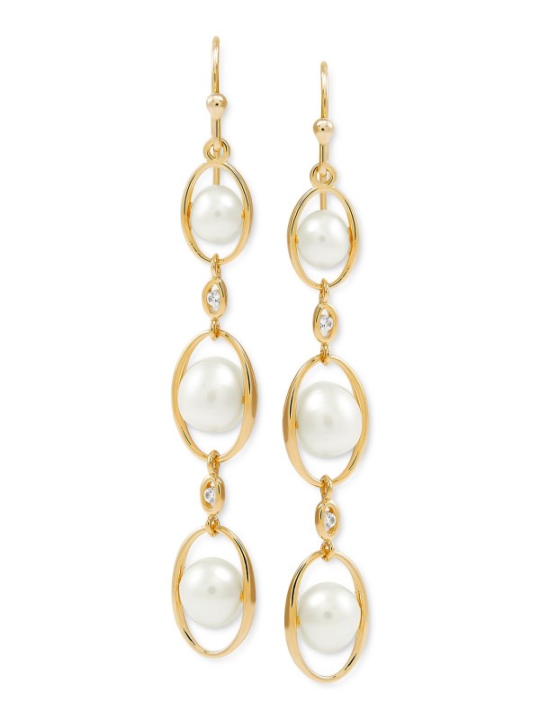 Cultured (5-7-1/2mm) & White (1/20 ct. ) Drop Earrings in 14k Gold-Plated