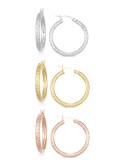 Set of Three Textured Hoop Earrings in 14k Tri-Gold Vermeil and