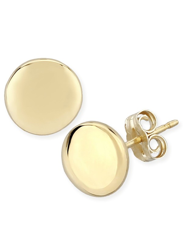 Flat Round Stud Earrings Set in 14k Yellow Gold (8mm)