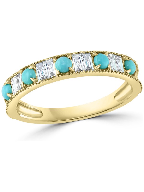 (1/4 ct. ) & Turquoise (2-1/2mm) Band Ring In 14k Gold