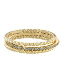 Cubic and Twisted Band Beaded Stackable Ring Trios in Gold Over