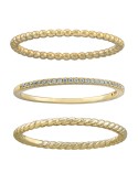 Cubic and Twisted Band Beaded Stackable Ring Trios in Gold Over