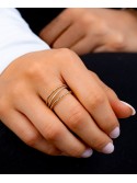 Cubic and Twisted Band Beaded Stackable Ring Trios in Gold Over