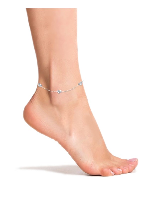 Cubic  3 Heart Station Ankle Bracelet in or 18K Gold-Plated