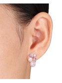 Cultured (6 & 8mm) & Multi-Gemstone (2-3/8 ct. ) Flower Cluster Stud Earrings in 18k Gold-Plated