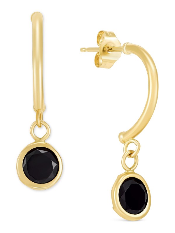 Onyx Circle Dangle C-Hoop Earrings in 14k Gold