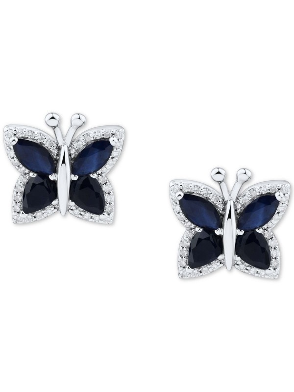 Sapphire (1-1/2 ct. ) & (1/6 ct. ) Butterfly Stud Earrings in 14k Gold 