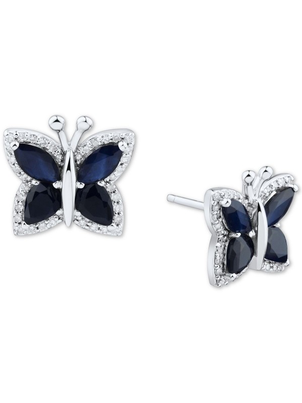 Sapphire (1-1/2 ct. ) & (1/6 ct. ) Butterfly Stud Earrings in 14k Gold 