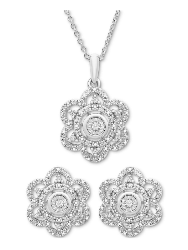 2-Pc. Scallop Pendant Necklace & Matching Stud Earrings (1/6 ct. ) in