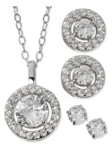 3-Pc. Set Cubic Pendant Necklace, Stud Earrings & Solitaire Stud Earrings in 