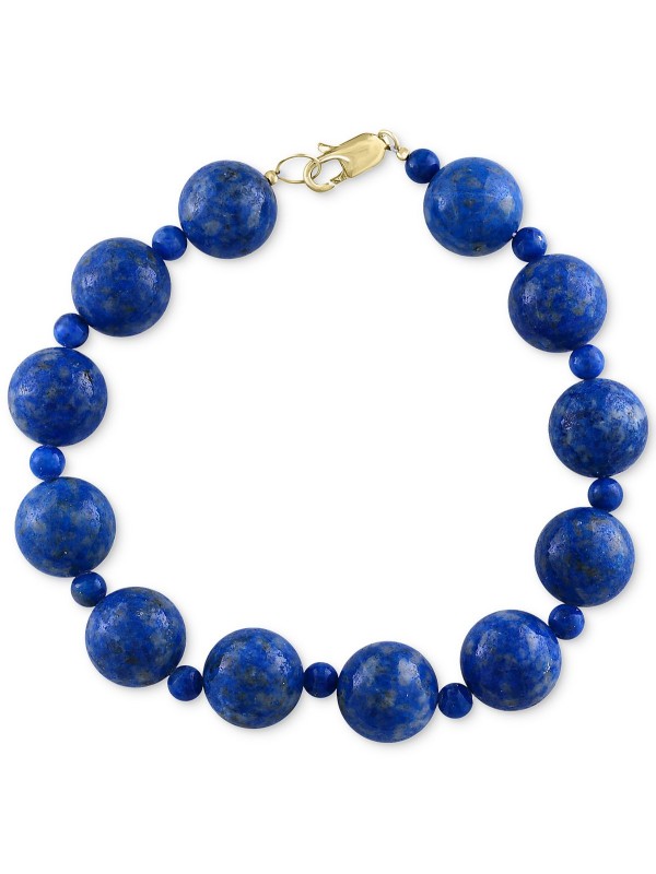 Lapis Lazuli (4 & 12mm) Beaded Bracelet in 14k Gold