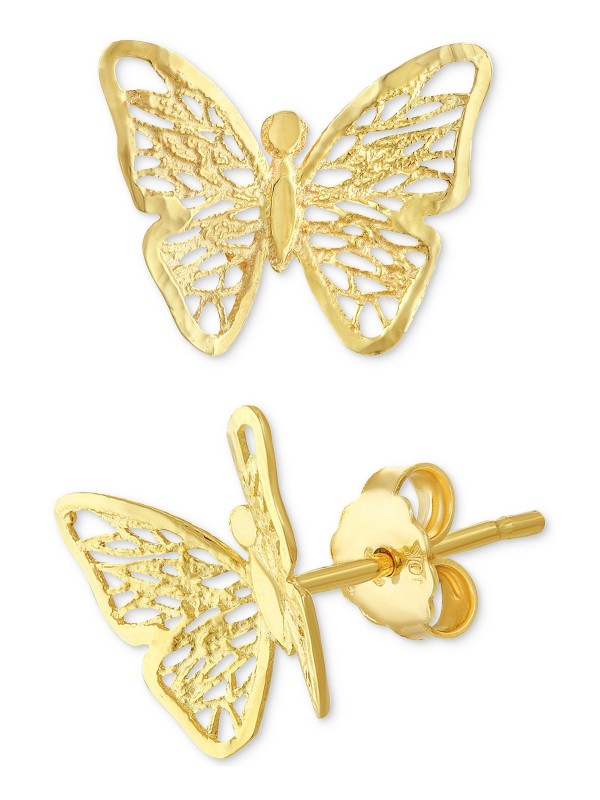 Filigree Openwork Butterfly Stud Earrings in 10k Gold