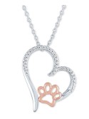 Heart & Paw Pendant Necklace (1/10 ct. ) in & 14k Gold-Plate, 16