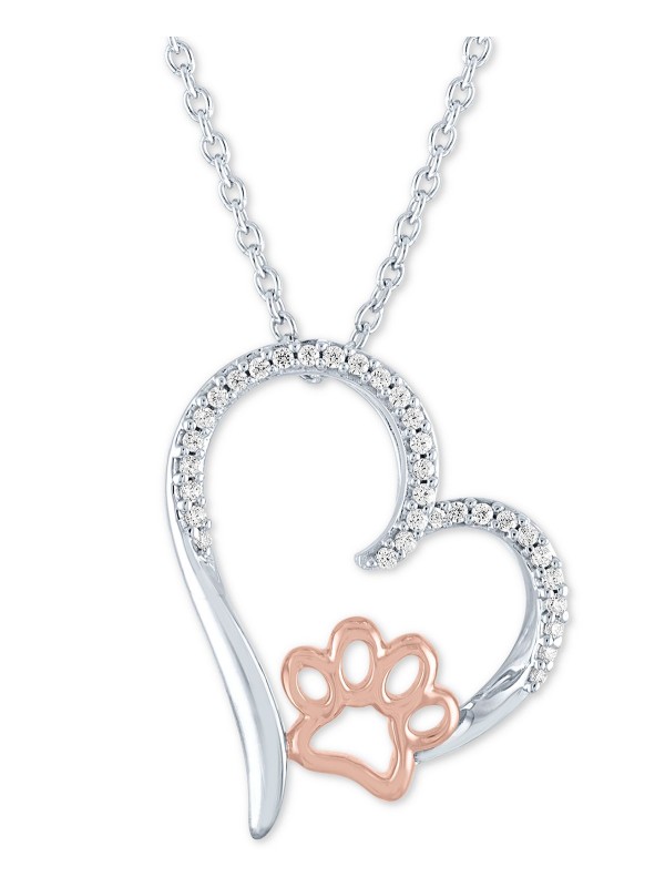 Heart & Paw Pendant Necklace (1/10 ct. ) in & 14k Gold-Plate, 16