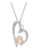 Heart & Paw Pendant Necklace (1/10 ct. ) in & 14k Gold-Plate, 16