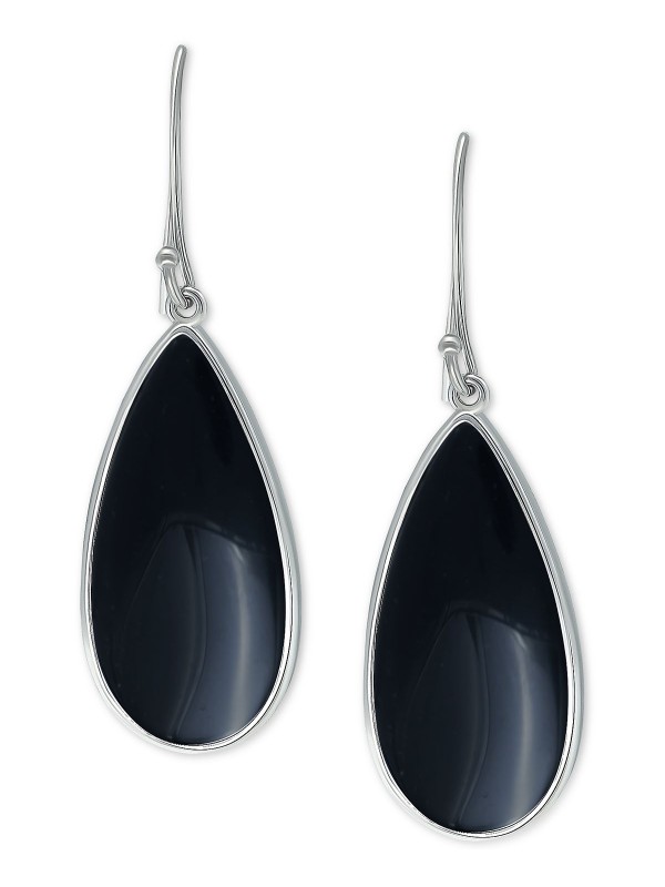 Onyx Teardrop Bezel Drop Earrings in 