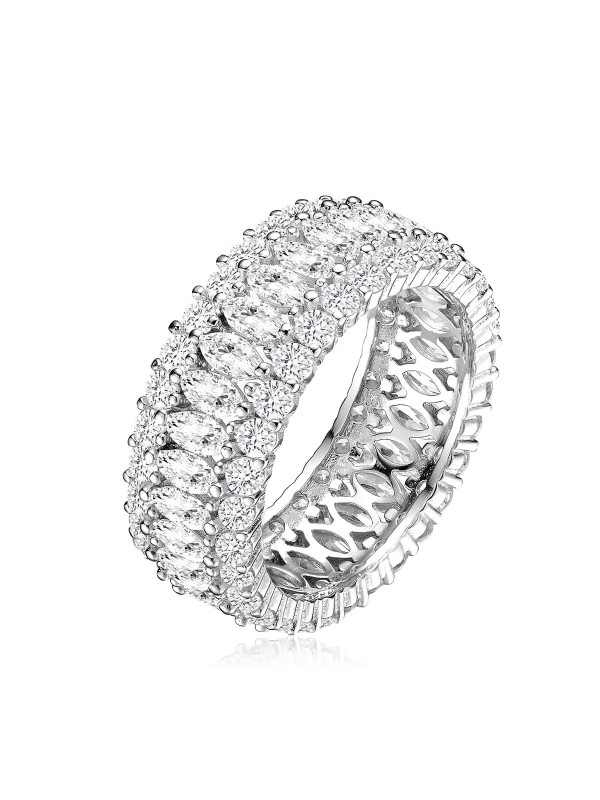 White Gold Plated Clear Round and Cubic Eternity Ring