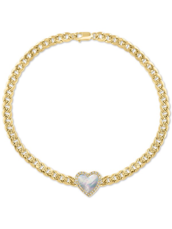 Mother of & (1/10 ct. ) Heart Bracelet in 14k Gold-Plated