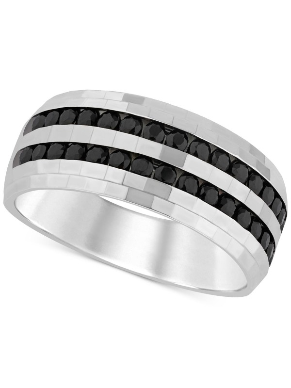 Men's Black Double Row Band (1 ct. ) in 10k White Gold