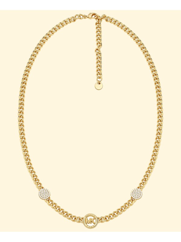 Brass Cubic Pave Three Charm Chain Necklace in 14K Gold-Plated