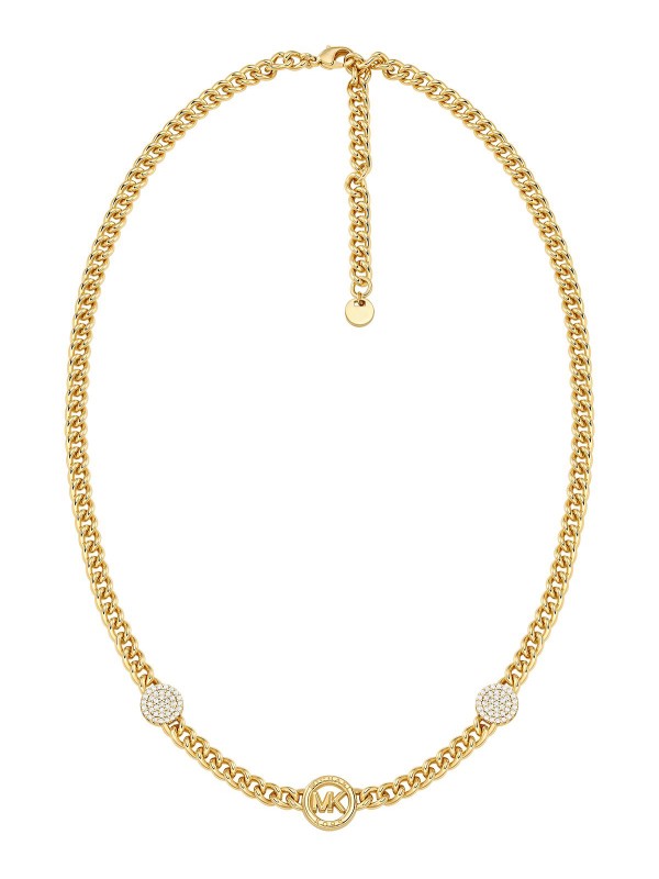 Brass Cubic Pave Three Charm Chain Necklace in 14K Gold-Plated