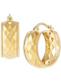 Wide Width Patterned Small Hoop Earrings in 10k Gold, 1