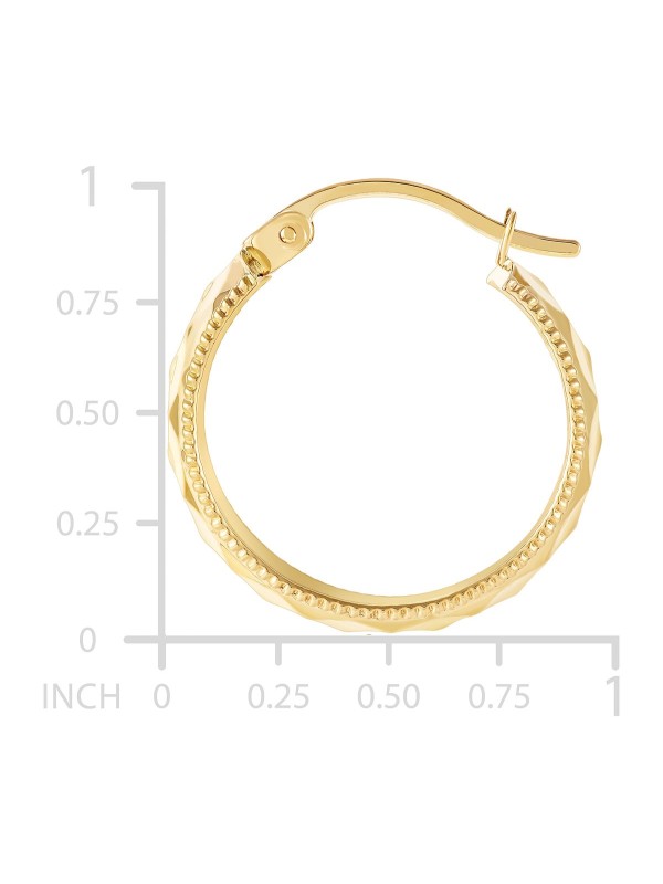 Wide Width Patterned Small Hoop Earrings in 10k Gold, 1