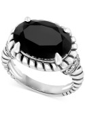 Onyx & White (1/5 ct. ) Oval Rope Framed Ring in