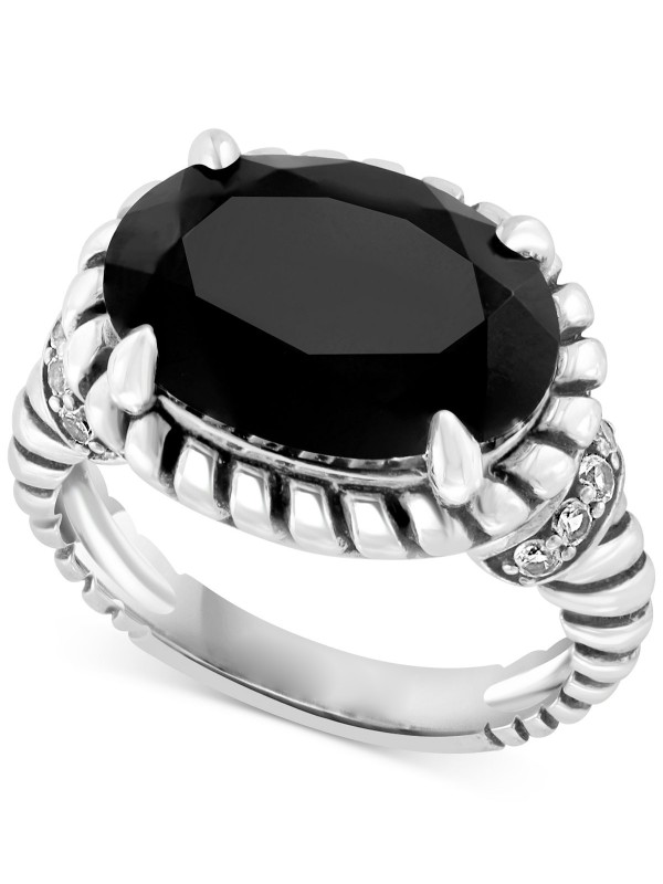 Onyx & White (1/5 ct. ) Oval Rope Framed Ring in