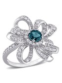 Blue , and White Flower Cocktail Ring