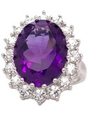 Amethyst (10 ct. ) & White (2 ct. ) Oval Ring in 