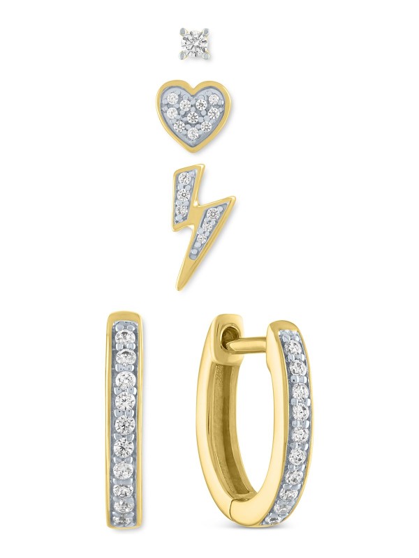 4-Pc. Set Single Stud Earrings & Hoop Earrings (1/5 ct. ) in 14k Gold-Plated