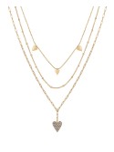 14K Gold Flash Plated Heart 3-Piece Layered Chain Necklace Set with Extender