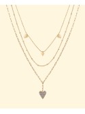 14K Gold Flash Plated Heart 3-Piece Layered Chain Necklace Set with Extender