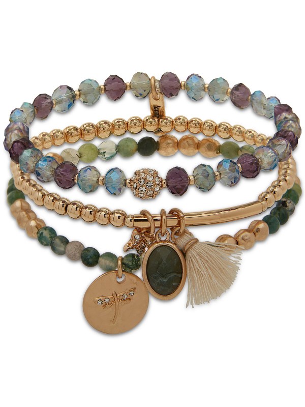 Gold-Tone 3-Pc. Set Mixed Beaded Stretch Bracelets