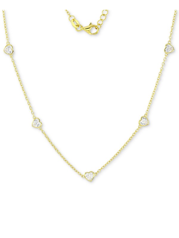 Cubic Heart Station Collar Necklace, 16