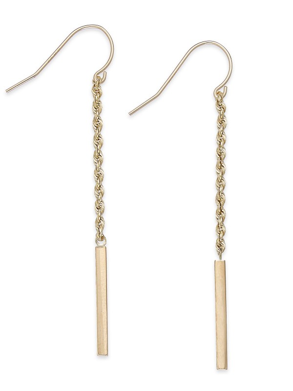 Rope and Bar Linear Earrings in 14k Gold, 2 inches