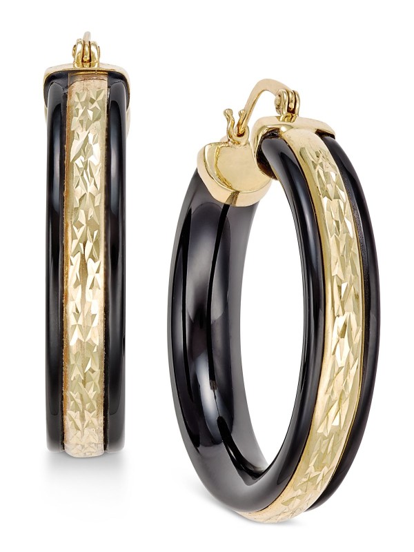 Onyx Hoop Earrings (26 ct. ) in 14k Gold and 14k White Gold